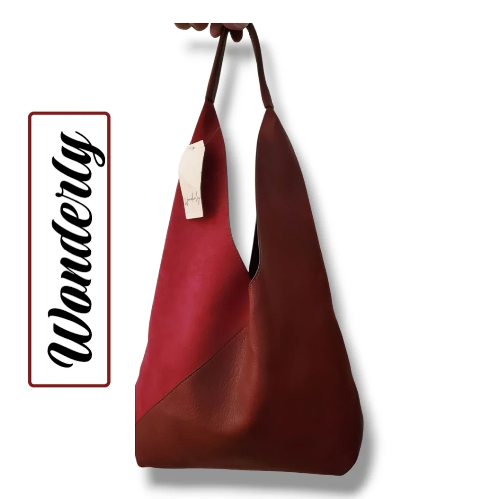 NWT WONDERLY Merlot Vegan Leather & Suede Oversized Hobo Belk Exclusive - Picture 12 of 15